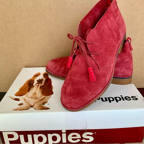 Hush Puppies Red Suede Ankle Boots Size 10 Wide - Style CYRA CATELYN - Picture 2 of 11